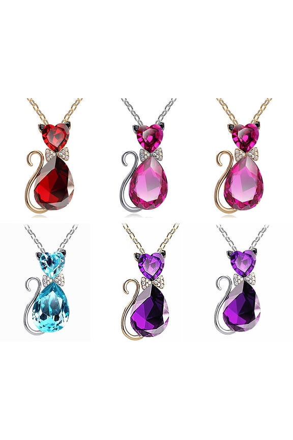 Wedding Bridal Women Cat Rhinestone Pendant Necklace