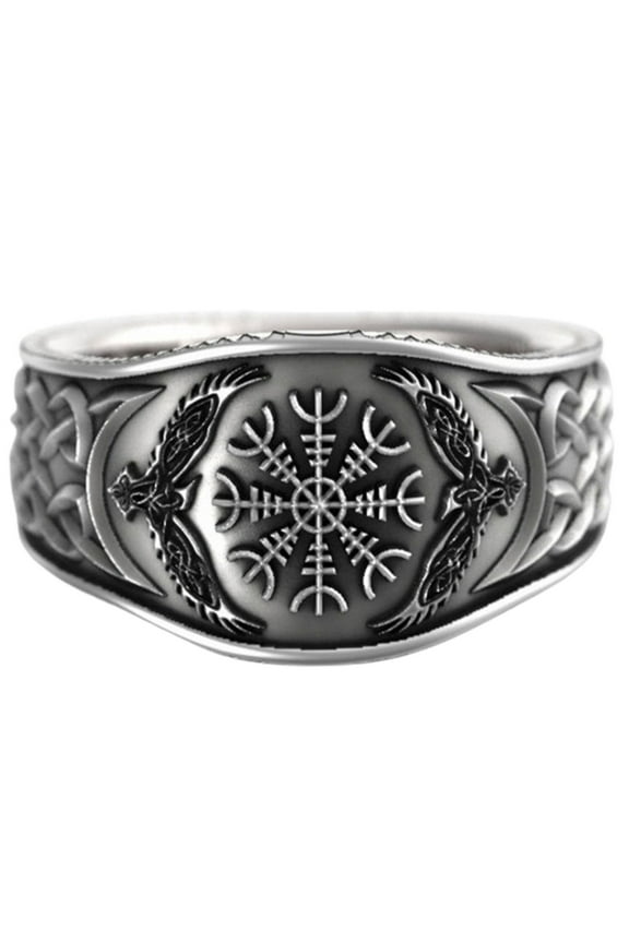 Wide Silver Color Men Ring Alloy Eagle Compass Carved Finger Ring Jewelry Accessaries Alloy Silver