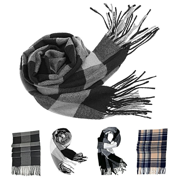 AYYUFE Winter Scarf Windproof Breathable Soft Contrast Color Tassel Keep Warm Patchwork English Stylish Washable Men Muffler for Outdoor