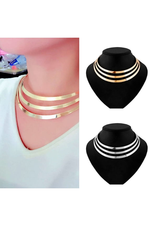 Women Alloy Semi-Circle Choker Punk Statement Bib Chain Necklace
