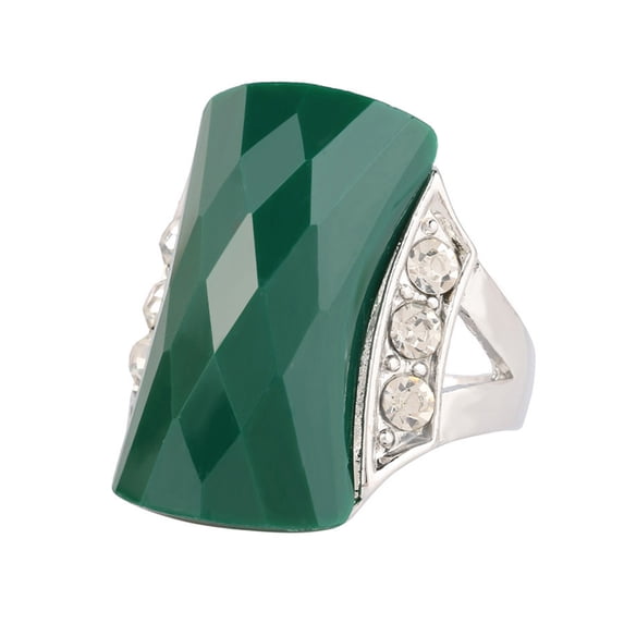 AYYUFE Women Bohemia Vintage Geometric Resin Charm Rhinestone Ring Finger Jewelry Gift Alloy, Rhinestone, Resin Green