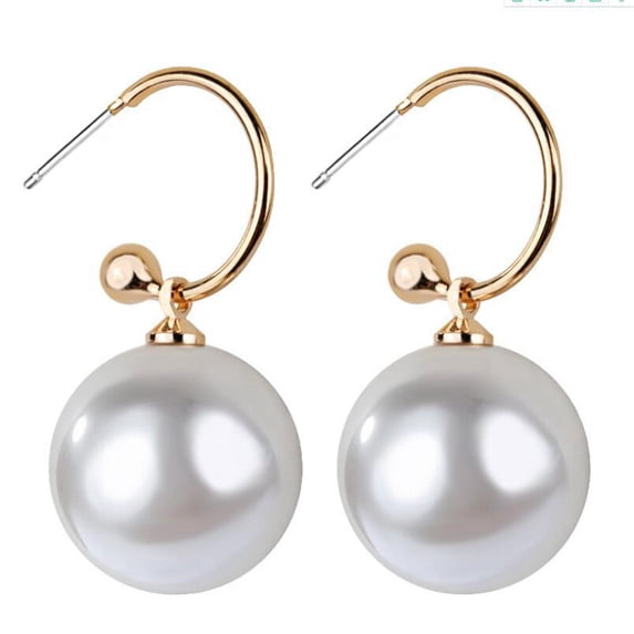AYYUFE Women C-shape Faux Pearl Dangle Pendant Ear Stud Earring Jewelry Gift Alloy White