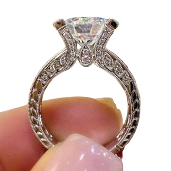 AYYUFE Women Cubic Zirconia Rhinestone Inlaid Wedding Finger Ring Engagement Jewelry Alloy Cubic Zirconia Rhinestone Black
