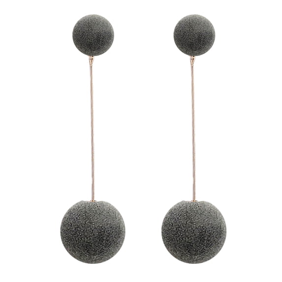 AYYUFE Women Double Faux Fur Ball Long Dangle Earrings Banquet Jewelry Gift Alloy Gray