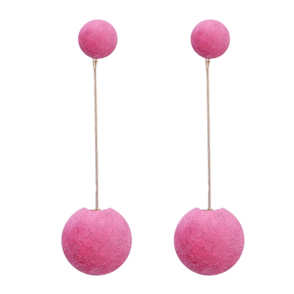 AYYUFE Women Double Faux Fur Ball Long Dangle Earrings Banquet Jewelry Gift Alloy Pink