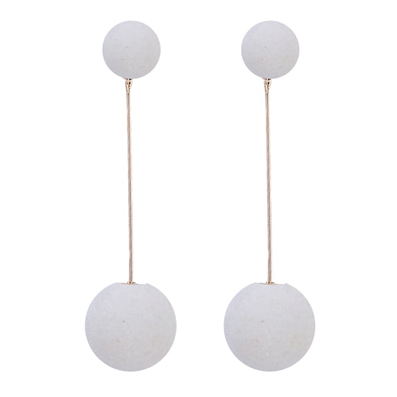 AYYUFE Women Double Faux Fur Ball Long Dangle Earrings Banquet Jewelry Gift Alloy White