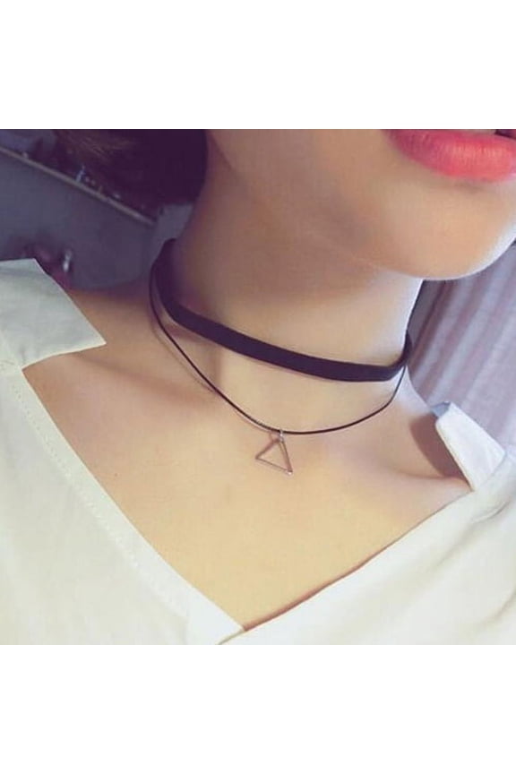 Women Double Layers Clavicle Short Korean Triangle Pendant Necklace