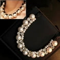 thumbnail image 1 of AYYUFE Women Double Row Pearl Adjustable Ribbon Chain Choker Necklace, 1 of 7