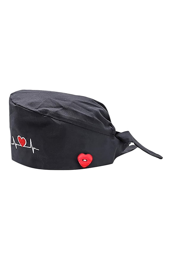 Women ECG Heart Embroidery Adjustable Dustproof Button Scrub Cap Bouffant Hat