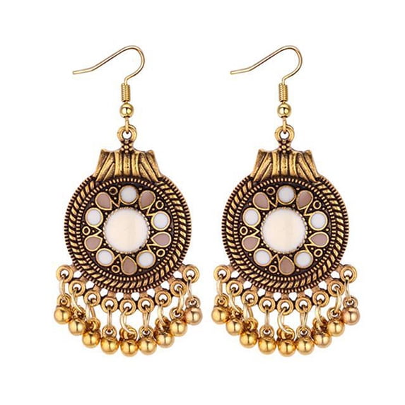 AYYUFE Women Ethnic Tassel Disc Flower Bead Pendant Long Dangle Hook Earring Jewelry Alloy Clear