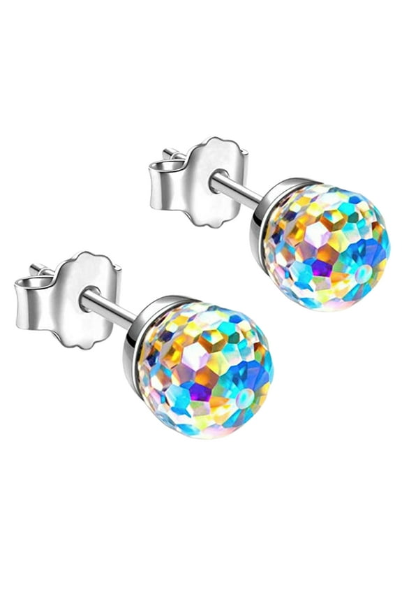 Women Faux Crystal Ball Design Ear Stud Earrings Jewelry Gift Accessory Copper Multi-color