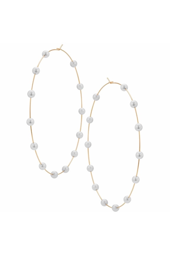 Women Faux Pearl Beaded Charm Big Hoop Earrings Statement Jewelry Gift Alloy, Faux Pearl Gold