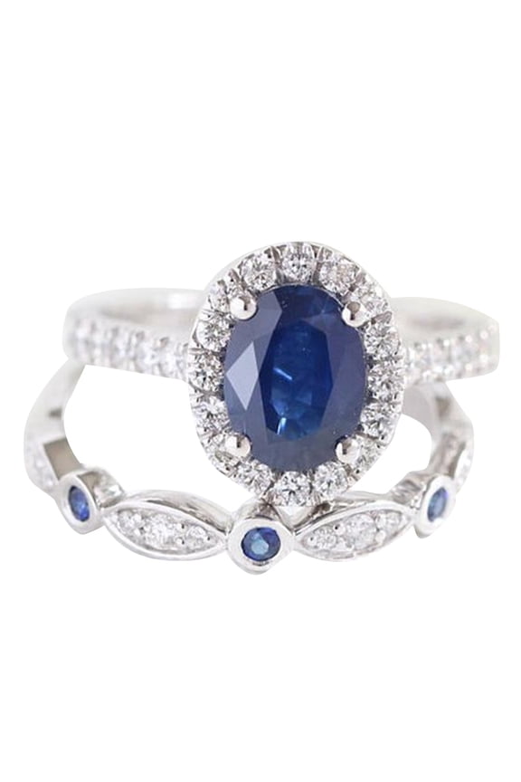 Women Faux Sapphire Silver Plated Ring Bride Wedding Decor Gift