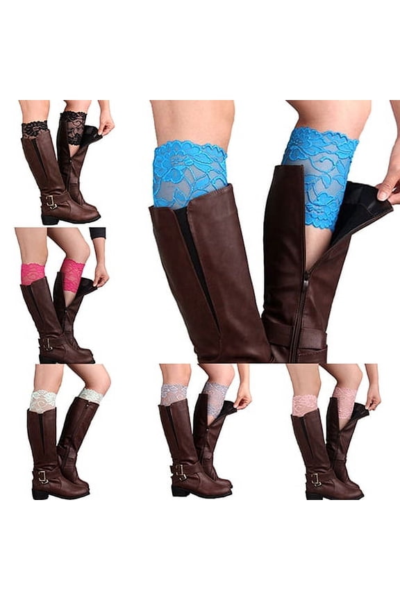 Women Girls Fashion Stretch Flower Lace Trim Boot Cuffs Leg Warmers Top Socks