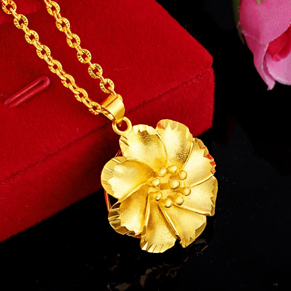 AYYUFE Women Gold Plated Hollow out Flower Pendant Chain Necklace