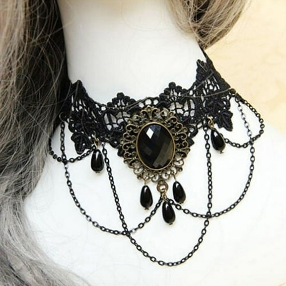 AYYUFE Women Gothic Black Chokers Lace Hollow Chain Collar Necklace
