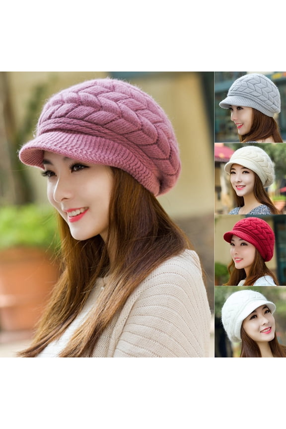 Women Hat Solid Color Arrow Pattern Autumn Winter Short Brim Dome Hat for Outdoor