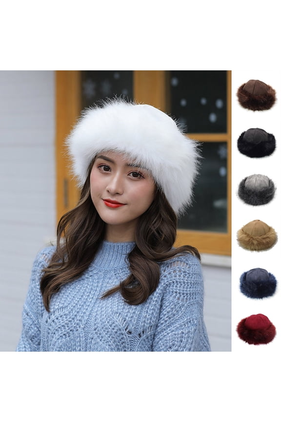 Women Hat Thicken Fluffy Faux Fur Pure Color Coldproof Cap Fashion Accessories