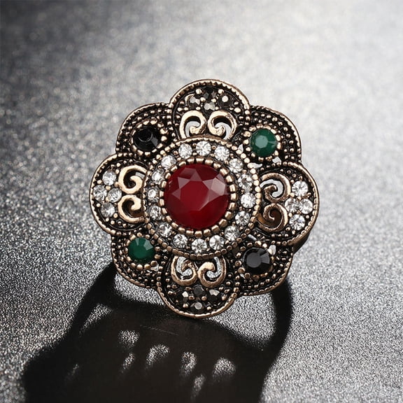 AYYUFE Women Hollow Floral Rhinestone Statement Ring Party Cocktail