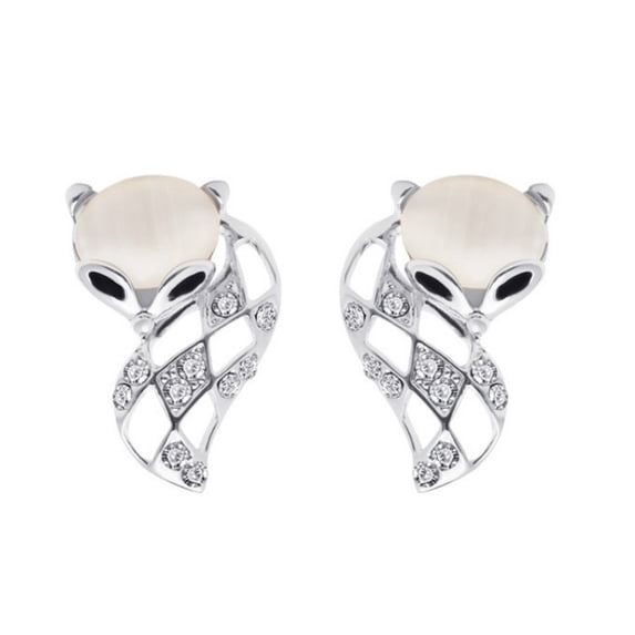 AYYUFE Women Hollow Fox Faux Opal Rhinestone Ear Studs Party Club Earrings Alloy, Faux Opal, Rhinestone Silver