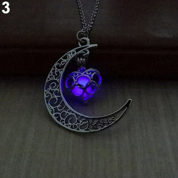 AYYUFE Women Hollow Moon Glowing Turquoise Chain Necklace Halloween Gifts Copper + Glowing Turquoise Purple