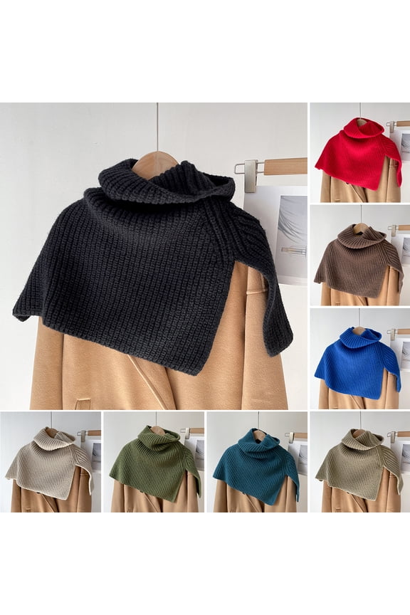 Women Knitted Snood Scarf Solid Color High Collar Korean Style Autumn Winter Windproof Split Shawl Wrap for Outdoor