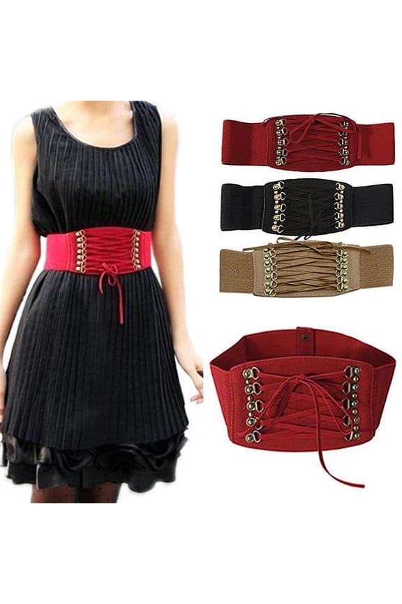 Women Lady Rivet Elastic Buckle Wide Waist Belt Waistband Corset