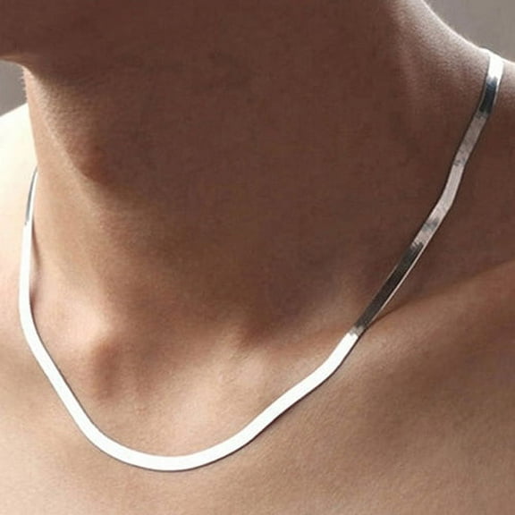 AYYUFE Women Men Silver Plated Flat Snake Chain Herringbone Choker Necklace