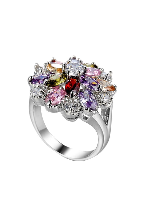 Women Multicolor Cubic Zirconia Inlaid Ring Wedding Engagement Jewelry Gift Alloy, Cubic Zirconia Multi-color