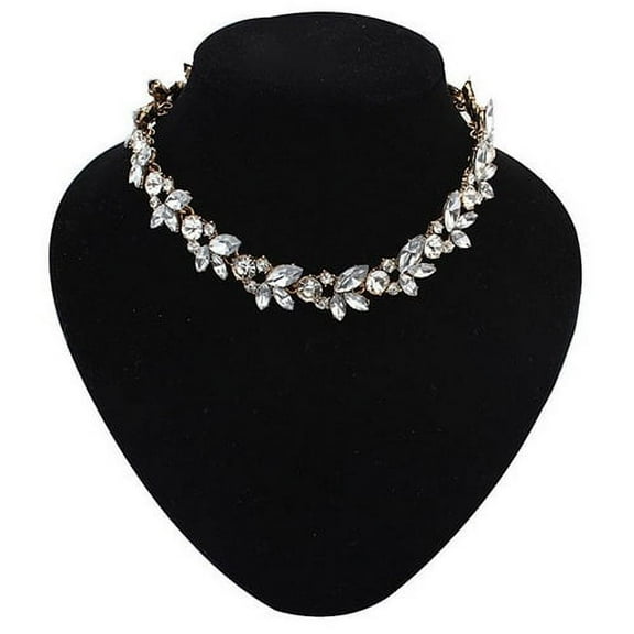AYYUFE Women  Necklace Luxury Crowd Clear Rhinestone Flower Unique  Fashion Bronze Choker Bib Necklace for Club Bar Party