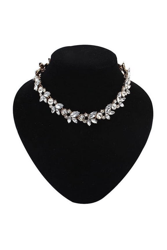 Women Necklace Luxury Crowd Clear Rhinestone Flower Unique Fashion Bronze Choker Bib Necklace for Club Bar Party