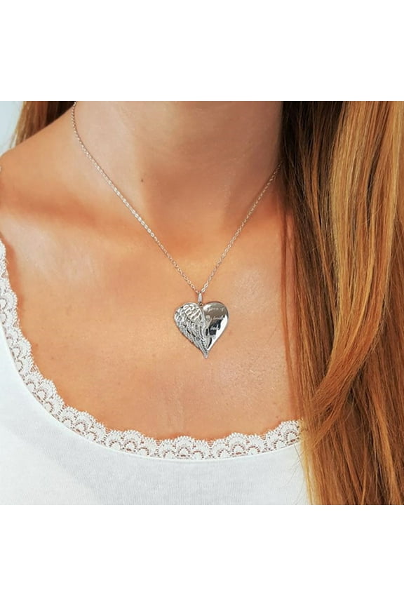 Women Necklace Romantic Wear-resistant Alloy Letter Heart Wing Pendant Chain for