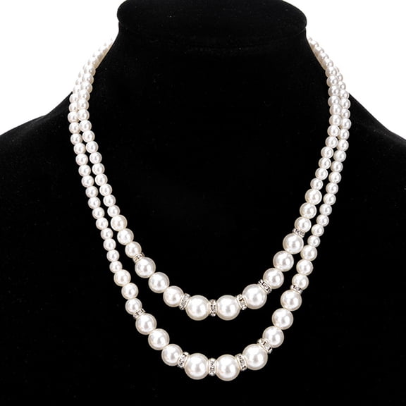 AYYUFE Women Pearl Necklace with Double-Layer Adjustable Designed Elegant Charming Pearl Beads Necklace for Wedding Party Banquet