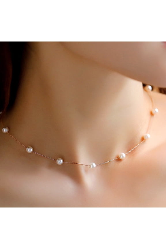 Women Pearl Pendant Chain Choker Short Necklace