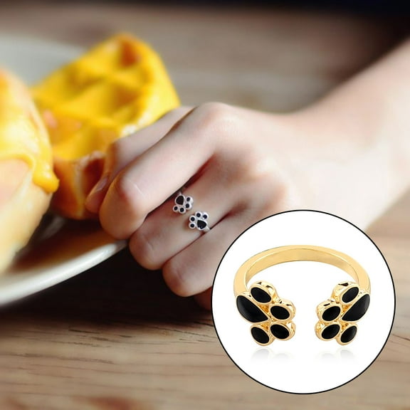 AYYUFE Women Pet Cat Dog Puppy Paw Print Opening Finger Ring