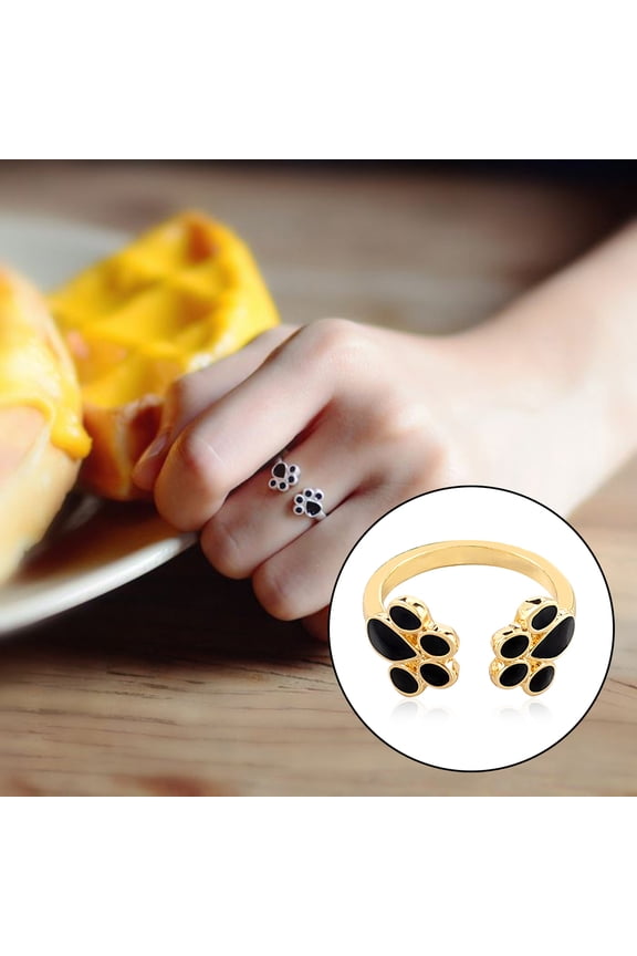 Women Pet Cat Dog Puppy Paw Print Opening Finger Ring