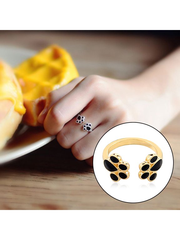 Women Pet Cat Dog Puppy Paw Print Opening Finger Ring