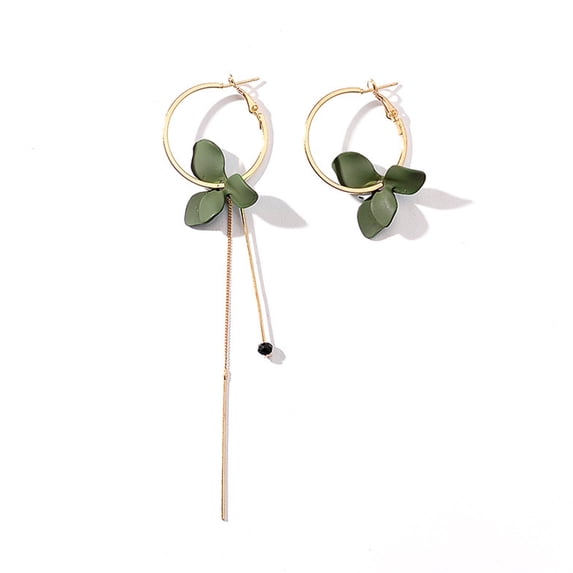 AYYUFE Women Petal Drop Linear Dangle Asymmetric Leverback Earrings Jewelry Alloy Green