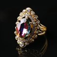 thumbnail image 1 of AYYUFE Women Rainbow Color Big Ellipse Glass Rhinestone Hollow Party Ring Gift Jewelry Glass, Alloy, Rhinestone Red, 1 of 8