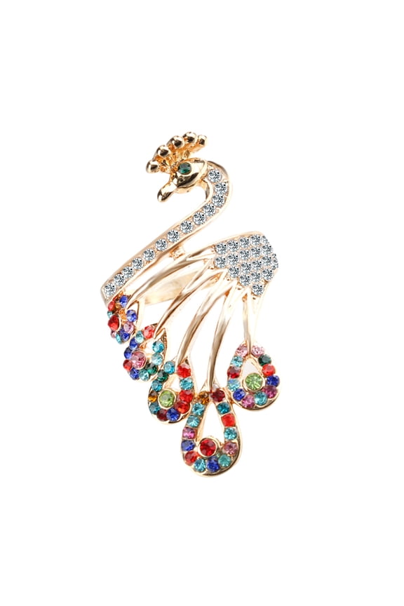 Women Retro Gold-plated Rhinestones Peacock Shape Finger Ring Jewelry Gifts Alloy Gold