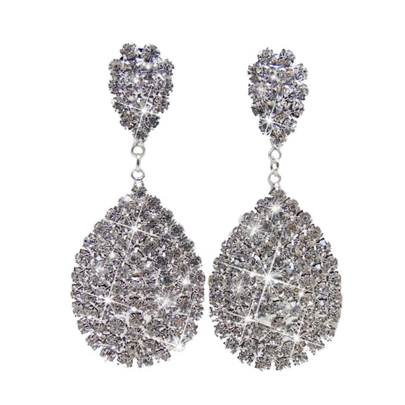 AYYUFE Women Rhinestone Waterdrop Dangle Stud Earrings Wedding Party Jewelry Alloy, Rhinestone Silver