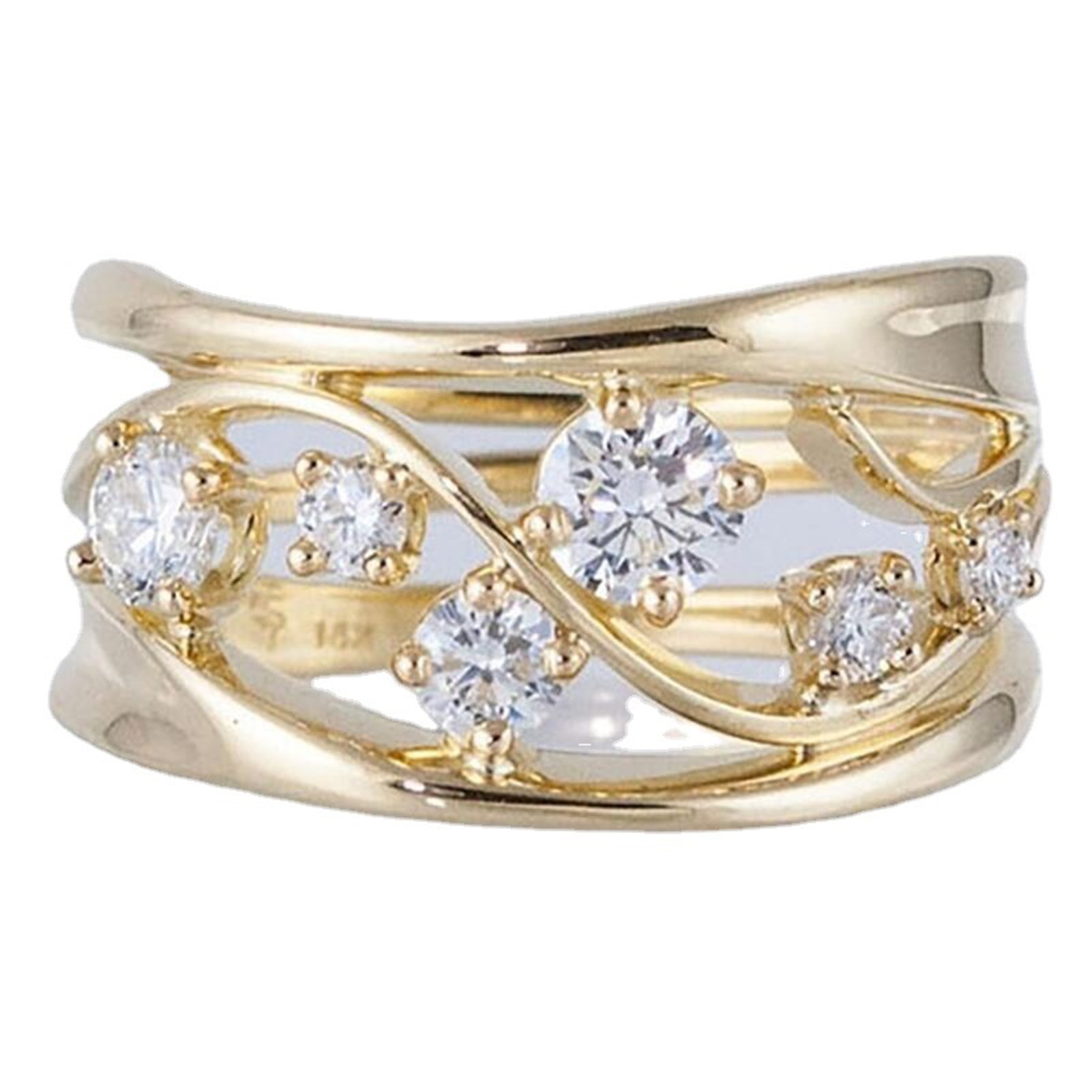 AYYUFE Women Ring Anti Tarnish Hollow Wavy Line Geometric Cubic