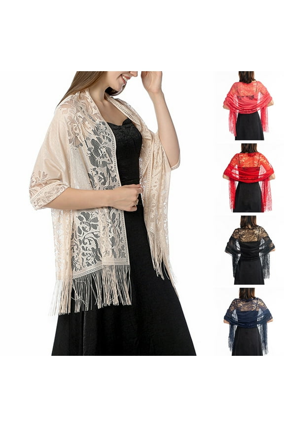 Women Scarf Solid Color Lace Ladies Crochet See Through Bride Shawl Wrap for Wedding