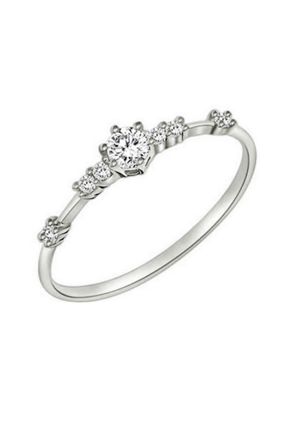 AYYUFE Women Seven Rhinestones Inlaid Wedding Engagement Ring Gift Thin Band Alloy Silver