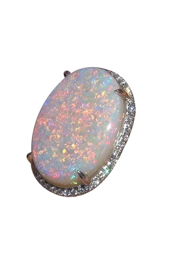 Women Shining Artificial Opal Stone Finger Ring Wedding Engagement Jewelry Gift Artificial Opal, Alloy Pink