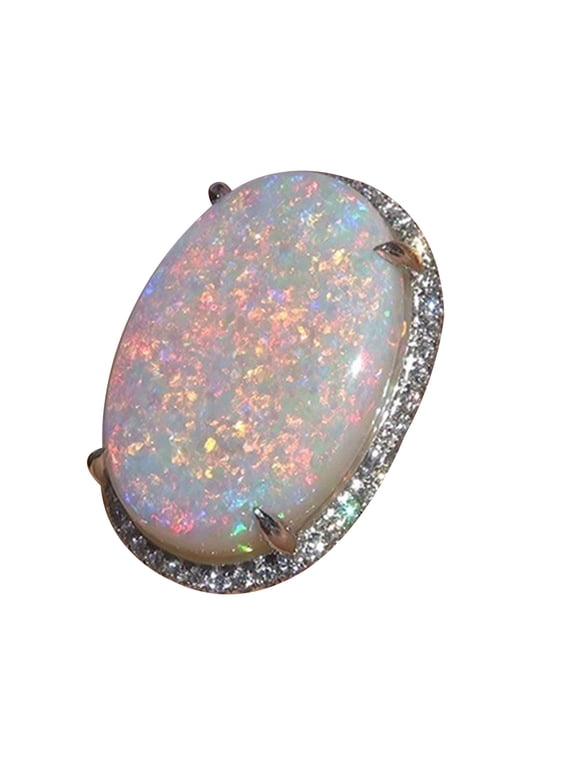 Women Shining Artificial Opal Stone Finger Ring Wedding Engagement Jewelry Gift Artificial Opal, Alloy Pink