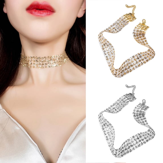 AYYUFE Women Shiny Paillette Necklace Club Chocker