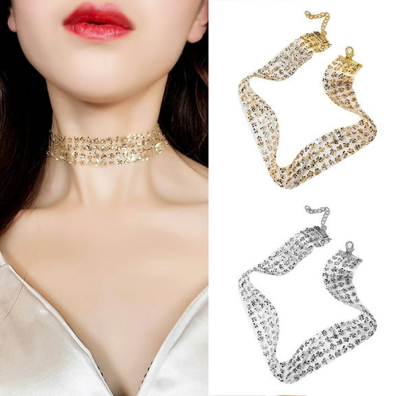 AYYUFE Women Shiny Paillette Necklace Club Chocker