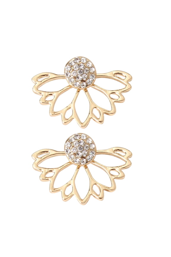 Women Shiny Rhinestone Hollow Out Ear Jacket Stud Earrings Jewelry Gift Alloy Gold