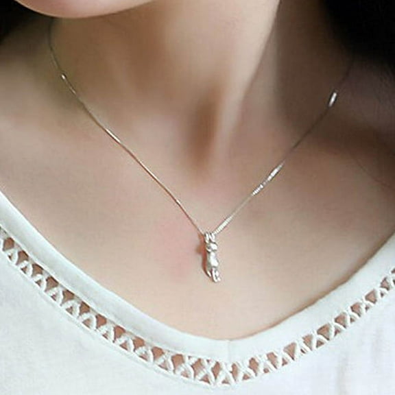 AYYUFE Women Silver Plated Jumping Cat Pendant Necklace